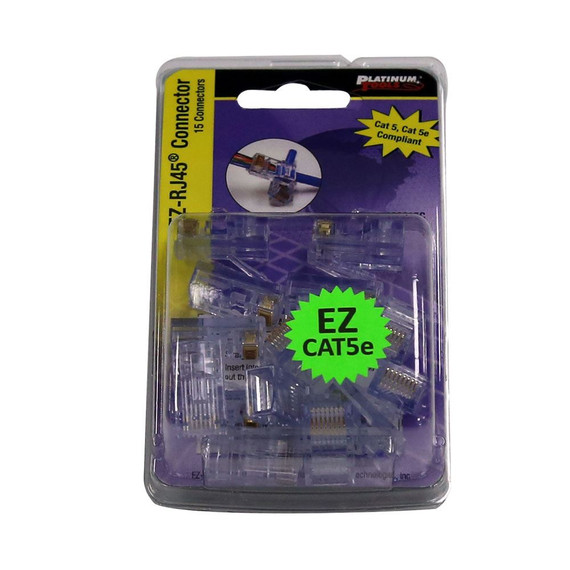 PLATINUM TOOLS Cat5e EZ-RJ45 Plug. Easy install RJ45 plug for Cat5e solid or stranded cable. One piece design. 15x clamshell.  