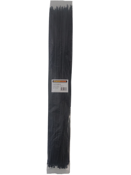 POWERFORCE Cable Tie Black UV 914mm x 4.8mm Weather Resistant Nylon. Pack of 100. Made from U.L. Approved Nylon 6/6 with Flamability Rating of UL 94V-2.