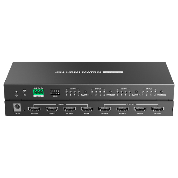 LENKENG 4K 4x4 Matrix Switch. 4x HDMI 2.0 inputs and outputs. to 18Gbps. IR remote control. 3 Pin RS232 control. Plug & Play Max Res: 4K@60Hz (4096x2160) Includes Remote Control.