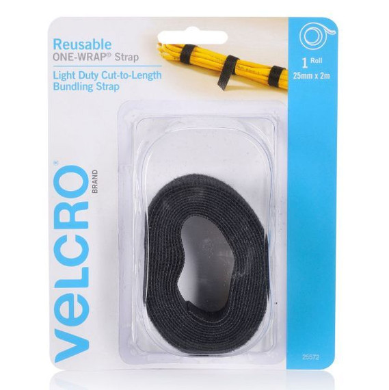 VELCRO Brand 25mm x 2m Reusable Cut-to-Lenght ONE-WRAP Strap. Designed for Cable Bundling and Other Light Duty General Purposes. Durable Nylon that is Long Lasting.