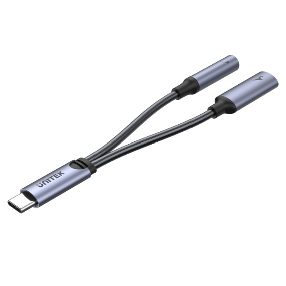 UNITEK 2-in-1 USB-C to 3.5mm Audio Jack & USB-C Charging Connector. Supports up to 60W Fast Charging. Supports High-res Audio: DAC: 48KHz /16bit. Spilt your USB-C Port into 3.5mm Audio Jack & Charger. M205A