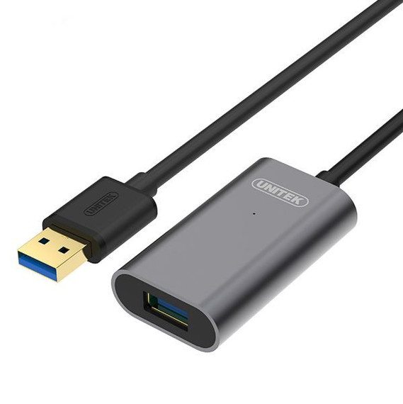 UNITEK 5m USB 3.0 Extension Cable with Built-in Extension Chipset. Aluminium Designed Housing, Transfer Speeds up to 5Gbps, Gold Plated Connector, DC Jack for External Power, Plug and Play. Y-3004