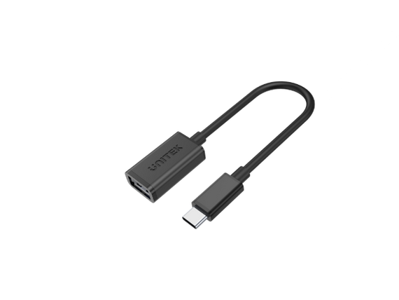 UNITEK 0.2m USB 3.0 USB-C Male to USB-A Female Cable. OD: 4.0mm, Nickel Plated, Ultra-Compact Cable, Reversible USB-C Connector, Supports Data Transfer Speed up to 5Gbps, Sync & Charging. Black Color Y-C476BK