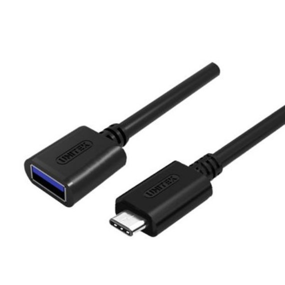 UNITEK 0.2m USB 3.0 USB-C Male to USB-A Female Cable. OD: 4.0mm, Nickel Plated, Ultra-Compact Cable, Reversible USB-C Connector, Supports Data Transfer Speed up to 5Gbps, Sync & Charging. Black Color Y-C476BK