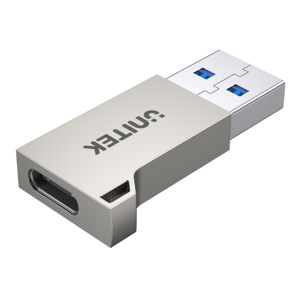 UNITEK USB-A Male to USB-C Female Ultra-Tiny Adaptor with Easy Grip Design. Supports Superspeed 5Gbps. Built Tough with Zinc-Alloy Housing & Keychain Eye. Supports QC3.0 & up to 9V/2A Charging. A1034NI