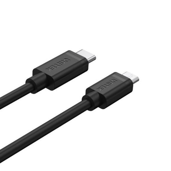 UNITEK 1m USB 2.0 USB-C Male to Micro-B Male Cable. OD: 2.8mm - Nickel Plated - Reversible USB-C Connector. Sync & Charging. Black Colour.