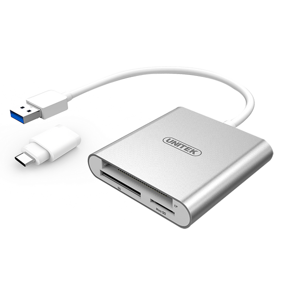 UNITEK USB 3.0 to Multi-In-One Card Reader. Includes USB-C Adapter Aluminuim Style Housing. Bus powered. Data Transfer up to 5Gbps. Reads Any Type of Memory Card. Plug and play.