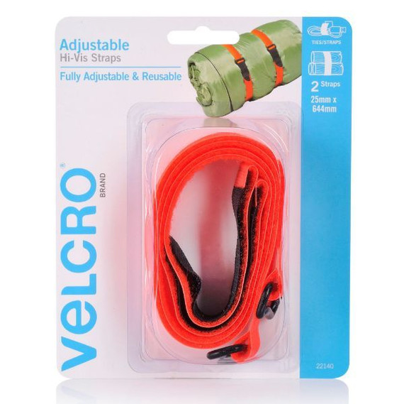 VELCRO Brand 25mm x 644mm 2 Pack Adjustable & Reusable Hi-Vis Straps Designed to Bundle & Secure Bulky Items in Your Home or Garage. Restrains up to 30kg. Orange Colour