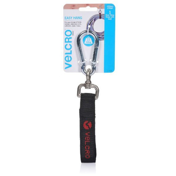 VELCRO Easy Hang 430mm Strap with Hook. Store and Hold up to 40Kgs. Simply find a suitable anchor point then Easy Store Bikes - Ladders - Extension Cords - Sporting Equipment & much more. Black Colour