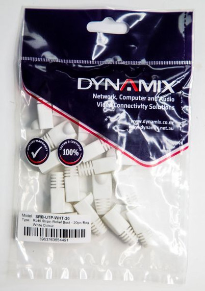 DYNAMIX WHITE RJ45 Strain Relief Boot (6.0mm Outside Diameter). 20pk bag.