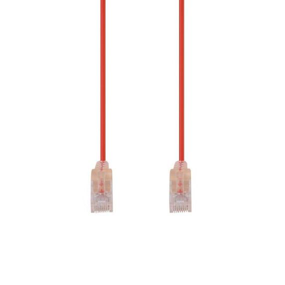 DYNAMIX 1.25m Cat6A 10G Red Ultra-Slim Component Level UTP Patch Lead (30AWG) with RJ45 Unshielded Gold Plated Connectors. Supports PoE IEEE 802.3af (15.4W).