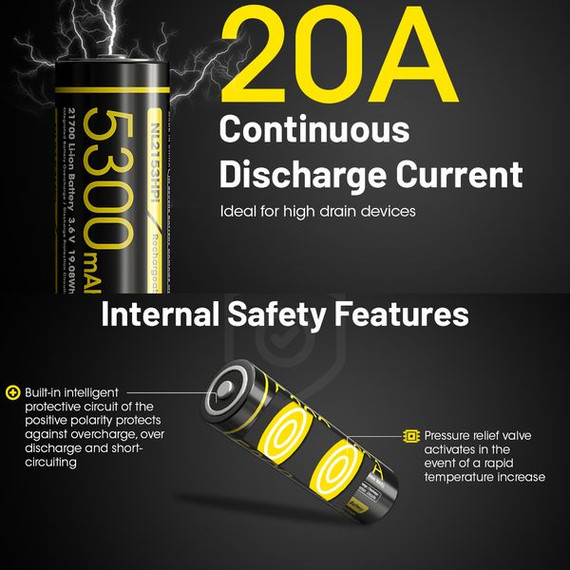 Nitecore Li-Ion Rechargeable 21700 Battery 5300Mah 3.6V