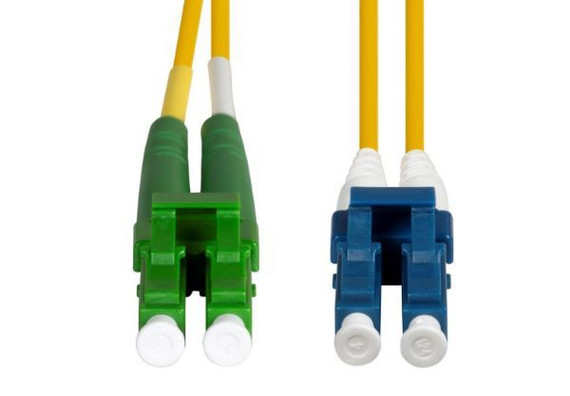 DYNAMIX 1M 9u LCA/LC Duplex Single Mode G657A1 Bend Insensitive Fibre Lead. Yellow LSZH Jacket