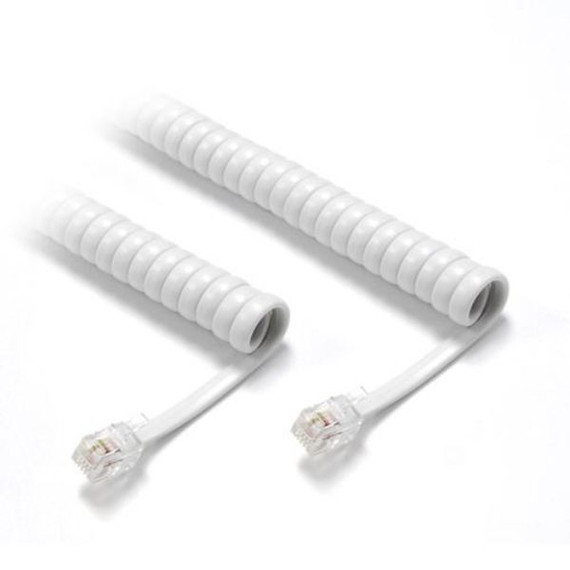 DYNAMIX Curly Handset Cord WHITE, 4 Wire RJ22 to RJ22 Cable. 370mm Coiled, 3m Stretched. Reverse (cross over) wired