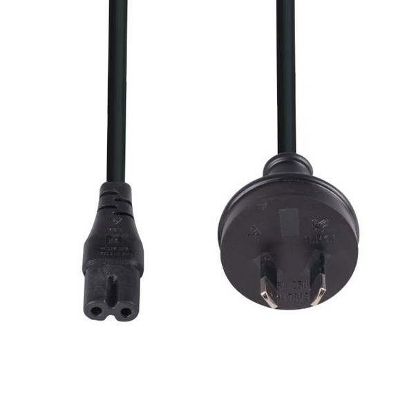 DYNAMIX 0.3M 2-Pin plug to C7 Figure 8 connector. 7.5A. SAA approved power cord. 0.75mm copper core. BLACK Colour.