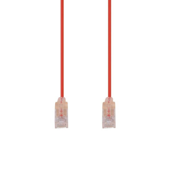 DYNAMIX 2.5m Cat6A 10G Red Ultra-Slim Component Level UTP Patch Lead (30AWG) with RJ45 Unshielded Gold Plated Connectors. Supports PoE IEEE 802.3af (15.4W).