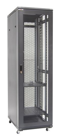 DYNAMIX 42RU Server Cabinet 800mm Deep, Front Mesh Door, Rear Mesh Double Doors, 2x 150mm Vertical Cable Trays 2x Fixed Shelves, 2x 6-Way PDU, bolt down kit, 25x cage nuts & 4x castors