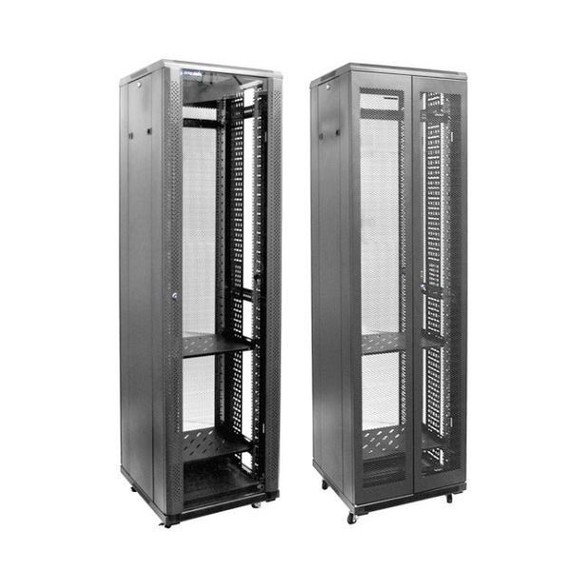 DYNAMIX 42RU Server Cabinet 600mm Deep, Front Glass Door, Rear Mesh Double Doors, 2x 150mm Vertical Cable Trays 2x Fixed Shelves, 2x 6-Way PDU, bolt down kit, 25x cage nuts & 4x castors