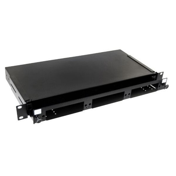 DYNAMIX 19'' 1U Fibre Patch Panel 3x Slot Ver5. Metal Sliding Drawer Black. Supplied with 2x 24 Port Splice Cassette, Cable Management Accessories & Cable Gland