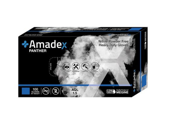 Nitrile Disposable Gloves Black Size Xl 100Pcs Powder Free Amadex Panther 100 Pack