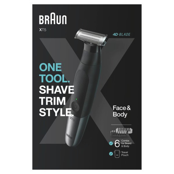 Braun Series X XT5200 Wet & Dry All-In-One Tool w/ 6 Attachments and Travel Pouch – Black/Grey-Metal