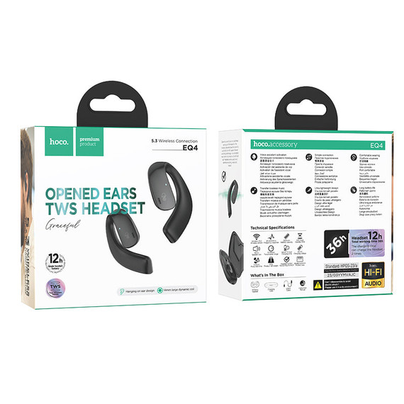 Hoco Wireless TWS Earbud w/ Ear Hook & 12 Hours (EQ4)