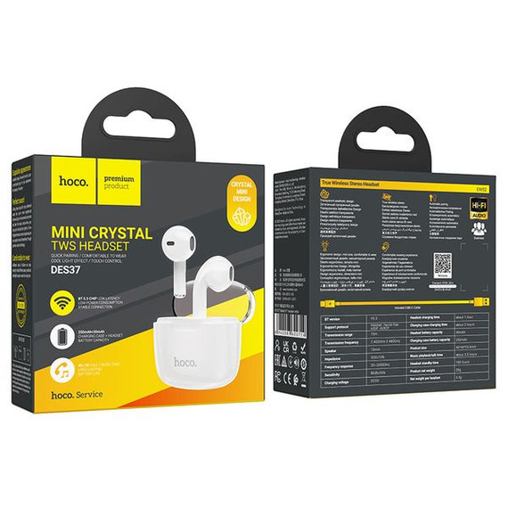 Hoco Wireless TWS Earbud w/ Crystal Case, 5 Hours (DES37)