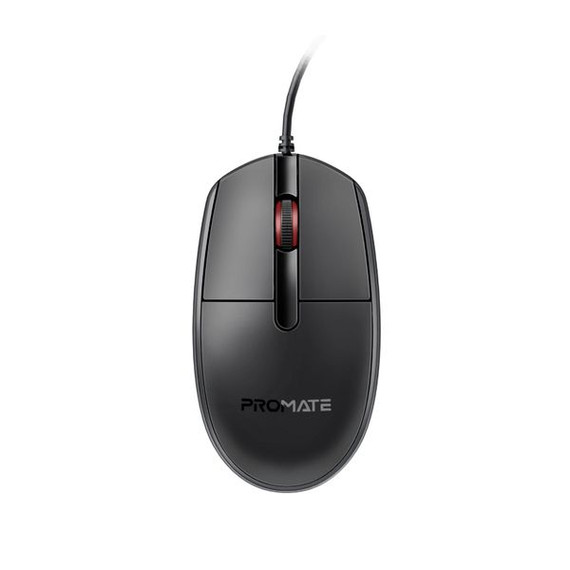 PROMATE 3-Button Wired Optical Mouse with 1200dpi. Eronomic Design with up to 6 Million Keystrokes. Anti-Slip Silicone Grip. 1.5m Cable. Plug & Play. Ambidextrous Design. Black