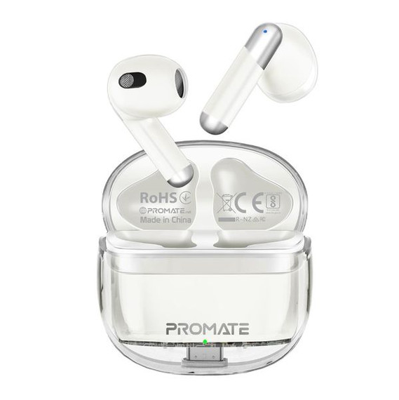 PROMATE In-Ear HD Bluetooth Earbud with Intellitouch & 300mAh Charging Case. Ergonomic Fit, up to 6-Hour Playback, 2x 40mAh Earphone Battery, Auto Pairing, White Colour 