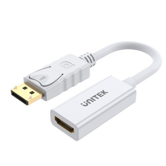 UNITEK 4K 30Hz DisplayPort to HDMI 1.4 Adapter with 20cm Cable. Supports 4K Ultra HD Resolution. Plug & Play. White Colour  