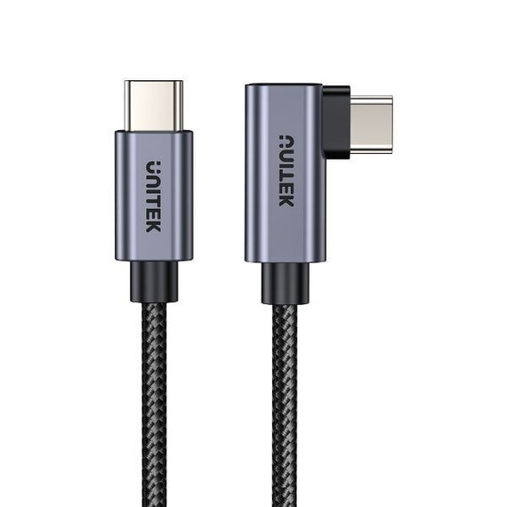 UNITEK 3m USB-C to Right Angled 90 Degree USB-C Connector. Supports 100W PD Fast Charging & USB PD3.0/ QC3.0. Supports 20/5A. Data Transfer Speed up to 480Mbps. Aluminium Alloy/Space Grey.