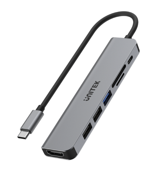 UNITEK 7-in-1 Multi-Port Hub with USB-C Connector. Includes 3x USB-A Ports