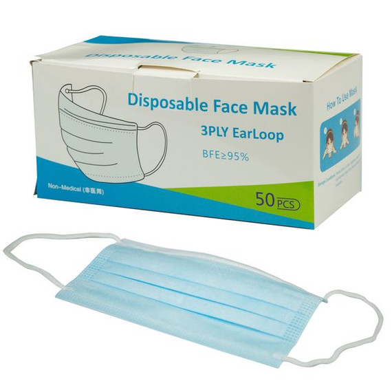 Disposable 3PLY Face Mask - 50pcs Earloop with Adjustable Nose Bridge Non-Medical, Soft, Comfortable & Non-irritating. Each Box Contains 50 Masks. STOCK CLEARANCE SALE