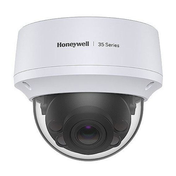 HONEYWELL 35 Series 5MP WDR IP Dome Camera. 2.7-13.5mm Motorized Focus. Up to 40M IR. Rugged Outdoor IP66 Housing. IK10 Vandal Resistant PoE (IEEE 802.3af) or 12VDC. True WDR, 120dB Auto (ICR) / Colour