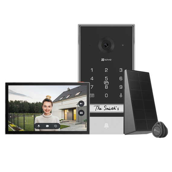 EZVIZ Smart Home 2K Video Doorphone with Solar-powered Charging Panel. Rechargable 2600mAh Battery, Supports H.264/265, 2-Way Talk, Remote & Passcode Unlock, 7" Colour Touch Screen, Inc Smart RFID