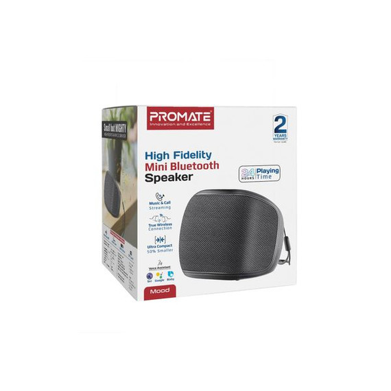 PROMATE 5W Wireless HD Bluetooth Portable Speaker with Built-in Lanyard. Battery Capacity 1200mA, Up to 24 Hours Playback, Supports Handsfree, Charge Time 2-3 Hours, IPX4 Water-Resist. Black Colour PROMATE 5W Wireless HD Bluetooth Portable Speaker with Built-in Lanyard. Battery Capacity 1200mA, Up to 24 Hours Playback, Supports Handsfree, Charge Time 2-3 Hours, IPX4 Water-Resist. Black Colour