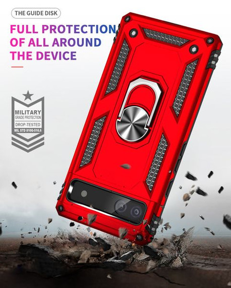 Google Pixel 6a      Military Armour Ring Case    Red