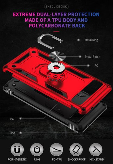 Google Pixel 6a      Military Armour Ring Case    Red