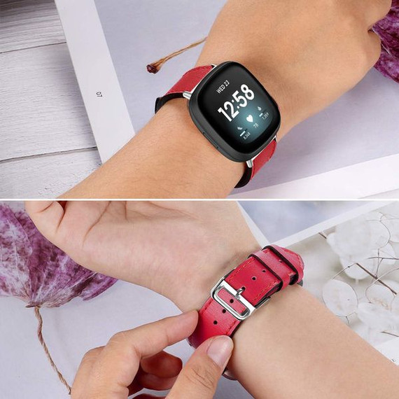 Fitbit Versa 4      PU Leather Strap   Red