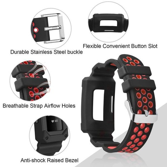 Fitbit Charge 3      Silicone Strap   Black/Red