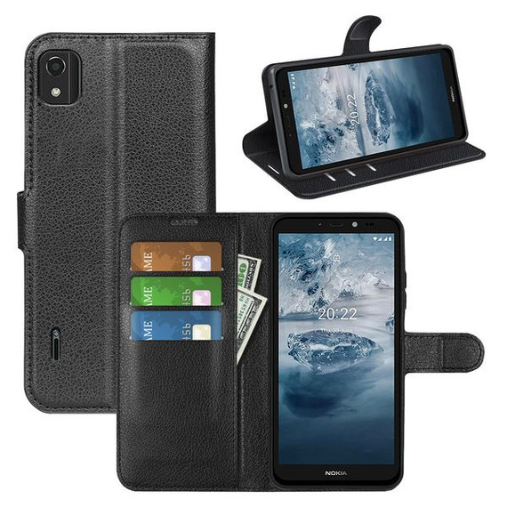 Nokia C2 (2Nd Edition)      Pu Wallet Case    [Black]