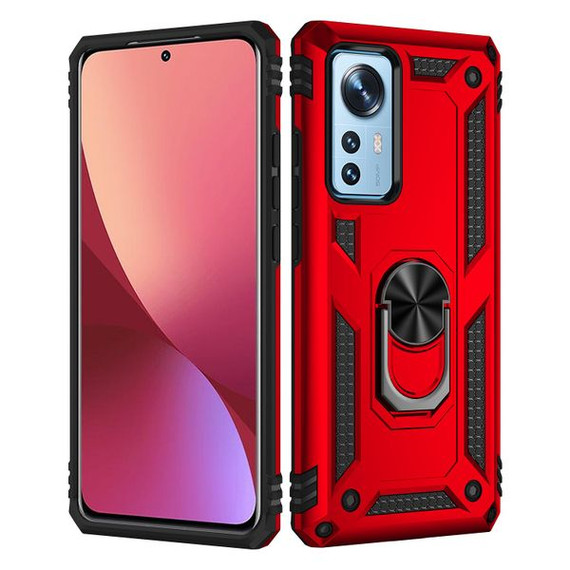 Xiaomi 12 Pro Military Armour Ring Case Red Xiaomi 12 Pro Military Armour Ring Case Red