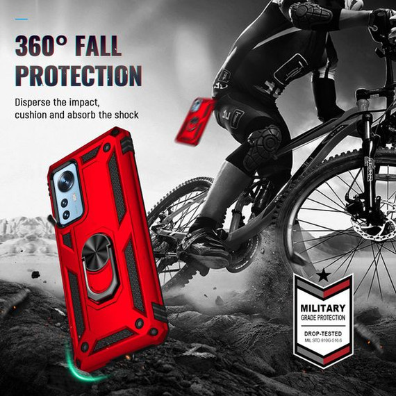 Xiaomi 12 Pro Military Armour Ring Case Red Xiaomi 12 Pro Military Armour Ring Case Red