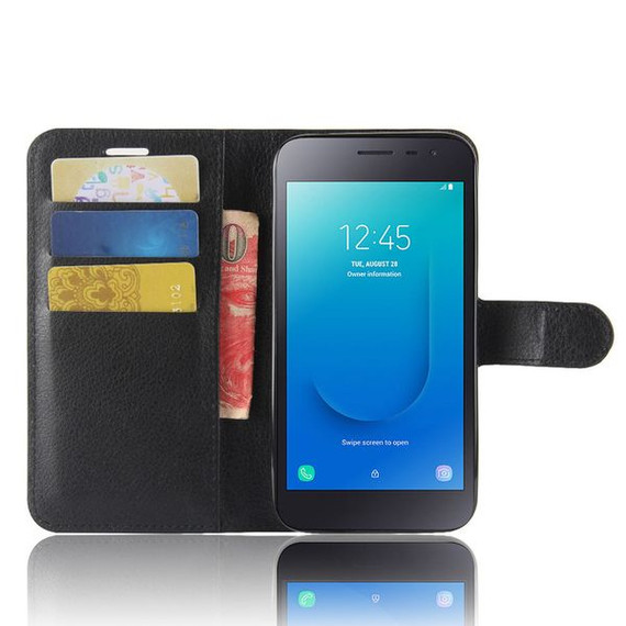Galaxy J2 Core      Pu Wallet Case    [Black]