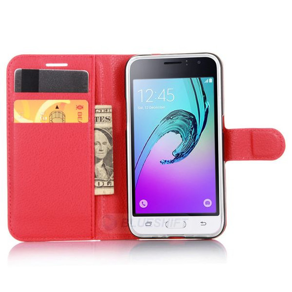 Galaxy J1 2016      Pu Wallet Case    [Red]