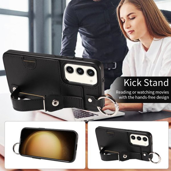 Samsung Galaxy S23+ Hand Strap PU Card Case Black Samsung Galaxy S23+ Hand Strap PU Card Case Black