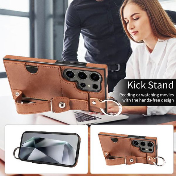 Samsung Galaxy S24 Ultra      Hand Strap PU Card Case    Brown