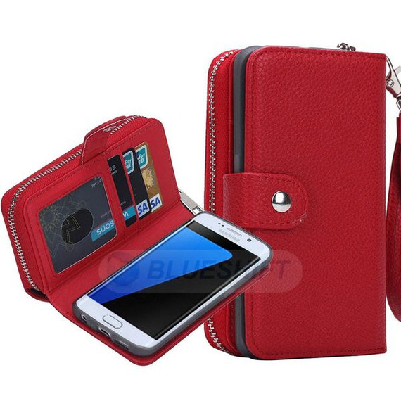 Samsung Galaxy S7 Edge      Zipper Wallet Case    Red