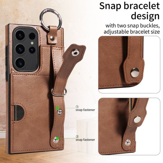 Samsung Galaxy S23 Ultra Hand Strap PU Card Case Brown Samsung Galaxy S23 Ultra Hand Strap PU Card Case Brown