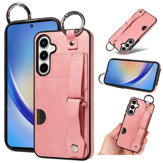 Samsung Galaxy A35 5G Hand Strap PU Card Case Pink Samsung Galaxy A35 5G Hand Strap PU Card Case Pink